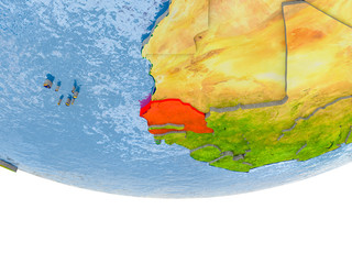 Senegal in red on Earth model