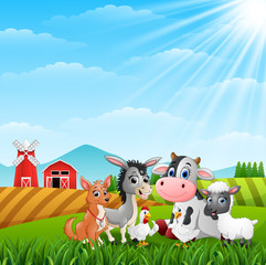 Obraz na płótnie Canvas Cute animals farm in the hills
