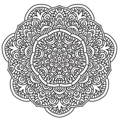 Black and white mandala vector isolated on white. Vector hand drawn circular decorative element.