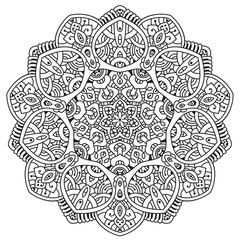 Black and white mandala vector isolated on white. Vector hand drawn circular decorative element.