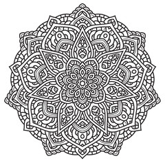 Black and white mandala vector isolated on white. Vector hand drawn circular decorative element.