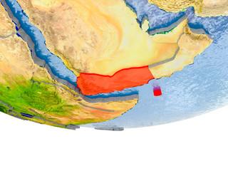 Yemen in red on Earth model