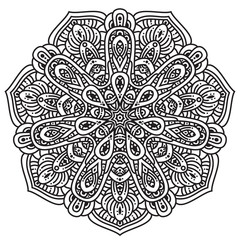 Black and white mandala vector isolated on white. Vector hand drawn circular decorative element.
