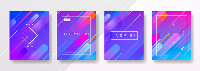 Abstract Fluid, lines and shapes creative templates, cards, color covers set. Geometric design, liquids, shapes. Trendy vector collection.