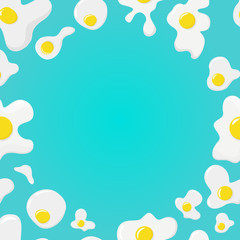 Fototapeta na wymiar Vector illustration of frame of fried eggs on blue background