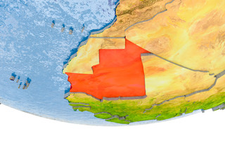 Mauritania in red on Earth model