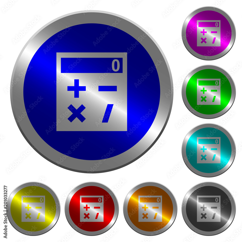 Poster pocket calculator luminous coin-like round color buttons
