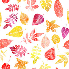 watercolor seamless pattern with tree leaves