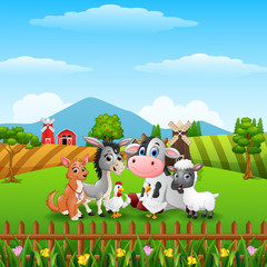Obraz na płótnie Canvas Cute farm animals on the hills