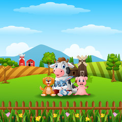 Obraz na płótnie Canvas Little farm animals at hills