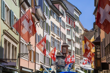 Historic old Zürich, Augustinergasse, Lindenhof quarter, Zurich, Switzerland, Europe. Historisches Zürich Zentrum, Augustinergasse, Lindenhof quarter, Schweiz, Europa.