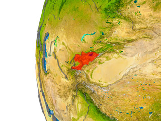 Map of Kyrgyzstan on model of globe