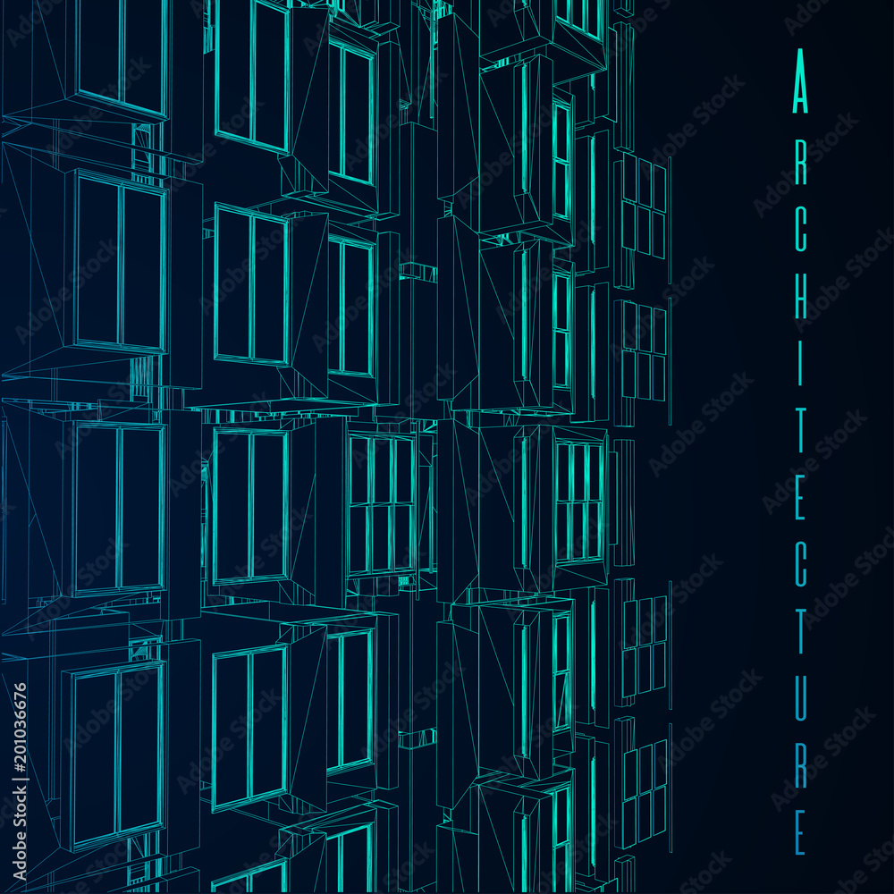 Aufkleber modern architecture wireframe. concept of urban wireframe. wireframe building illustration of archit