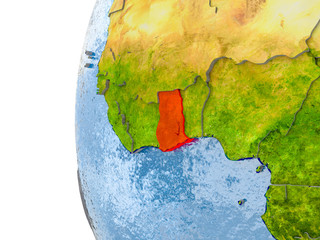 Map of Ghana on model of globe