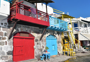 Fisherman houses with boat shelters in Klima village Milos Island, Greece