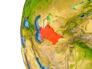 Map of Turkmenistan on model of globe