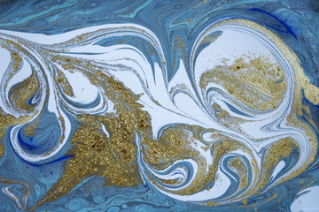 Marble abstract acrylic background. Blue marbling artwork texture.