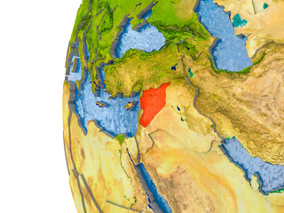Map of Syria on model of globe