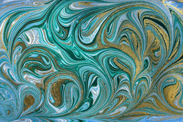 Marble abstract acrylic background. Blue and green marbling artwork texture.