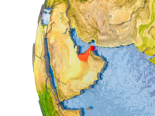 Map of United Arab Emirates on model of globe