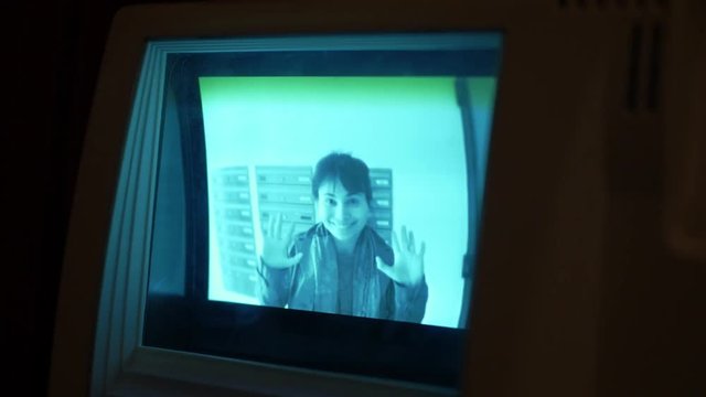 face on intercome screen, videofon, visiting