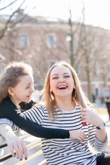 Fototapeta premium mother with daughter of 7 years old