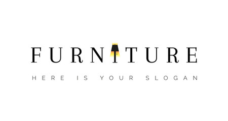 Black logo for furniture. Illustration of a floor lamp in a word.