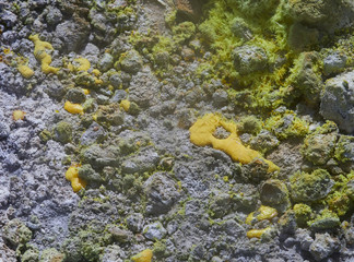 Sulphur gas coming out of the edge of the volcanic crater on the Vulcano island in the Aeolian islands, Sicily, Italy
