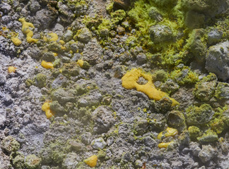 Sulphur gas coming out of the edge of the volcanic crater on the Vulcano island in the Aeolian islands, Sicily, Italy
