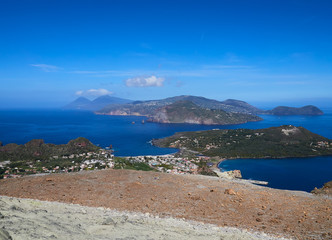 View from the top of the Stromboli volcano in the Aeolian islands, Sicily, Italy
