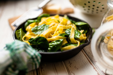 Spinach tagliatelle pasta