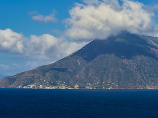 The Island of Salina seen from Lipari, Aeolian islands, Sicily, Italy
