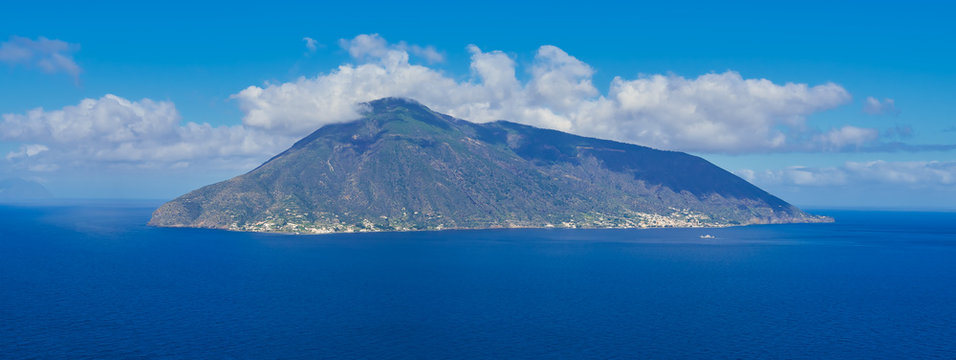 The Island of Salina seen from Lipari, Aeolian islands, Sicily, Italy
