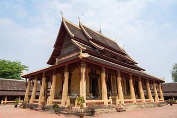 Fototapeta premium View of the Buddhist Wat Si Saket (Sisaket) temple in Vientiane, Laos, on a sunny day.