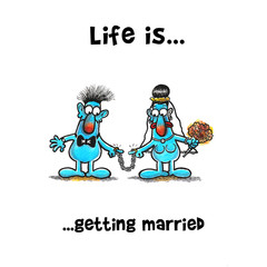 Couple are just married have chains in their finger instead of rings