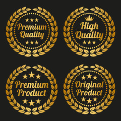 Golden laurel wreath set on black background.