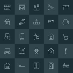 Modern Simple Set of buildings, furniture Vector outline Icons. ..Contains such Icons as kitchen,  clothes,  nightstand,  single, entrance and more on dark background. Fully Editable. Pixel Perfect.