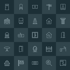 Modern Simple Set of buildings, furniture Vector outline Icons. ..Contains such Icons as  house, closet,  modern,  mosque,  wash,  clothing and more on dark background. Fully Editable. Pixel Perfect.