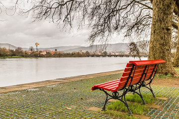 Park bench near river