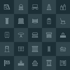 Modern Simple Set of buildings, furniture Vector outline Icons. ..Contains such Icons as chinese,  fire, home,  fortress, hydrant,  traffic and more on dark background. Fully Editable. Pixel Perfect.