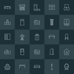 Modern Simple Set of buildings, furniture Vector outline Icons. ..Contains such Icons as stand,  ocean, lighthouse, chinese,  interior,  key and more on dark background. Fully Editable. Pixel Perfect.