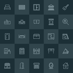 Modern Simple Set of buildings, furniture Vector outline Icons. ..Contains such Icons as table,  egypt,  vintage,  house,  white,  giza and more on dark background. Fully Editable. Pixel Perfect.