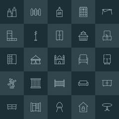 Modern Simple Set of buildings, furniture Vector outline Icons. ..Contains such Icons as  comfortable,  wooden,  security, wardrobe,  house and more on dark background. Fully Editable. Pixel Perfect.