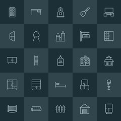 Modern Simple Set of buildings, furniture Vector outline Icons. ..Contains such Icons as  protection,  architecture,  christian,  baby, plan and more on dark background. Fully Editable. Pixel Perfect.