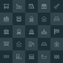 Modern Simple Set of buildings, furniture Vector outline Icons. ..Contains such Icons as  reflection,  business,  cabinet,  room,  furniture and more on dark background. Fully Editable. Pixel Perfect.