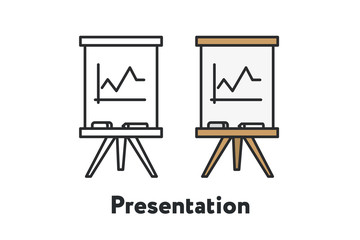 Presentation Board Tripod Wooden Canvas Minimal Color Flat Line Outline Stroke Icon