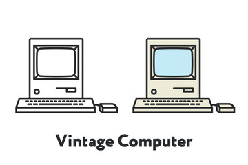 Vintage Antique Personal Computer Minimal Color Flat Line Outline Stroke Icon