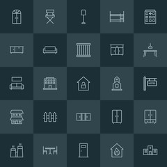 Modern Simple Set of buildings, furniture Vector outline Icons. ..Contains such Icons as  interior,  architecture,  health,  urban,  design and more on dark background. Fully Editable. Pixel Perfect.