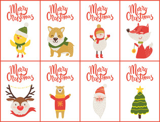 Merry Christmas Set of Banners Vector Illustration