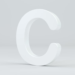 White letter C on studio light background. 3d rendering.